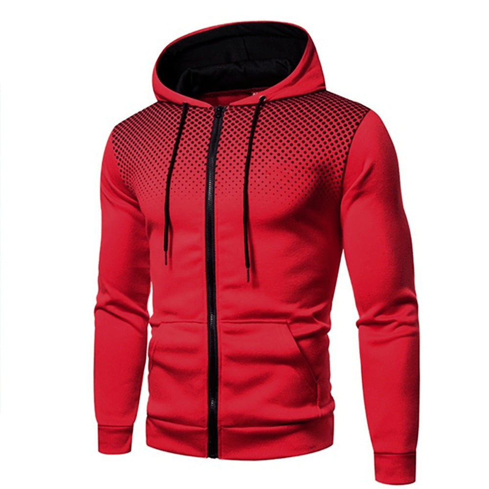 Men's Athletic Zip Hoodie with Colorful Dot Pattern - BritishElegance