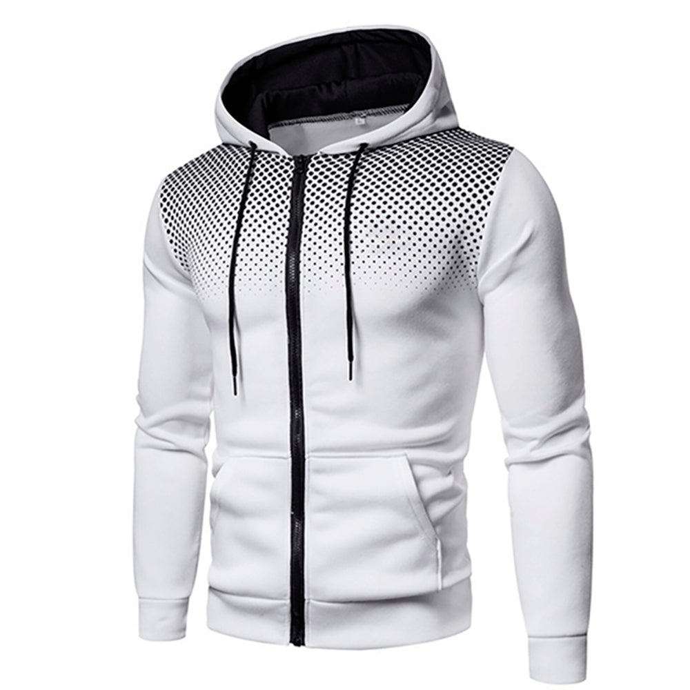 Men's Athletic Zip Hoodie with Colorful Dot Pattern