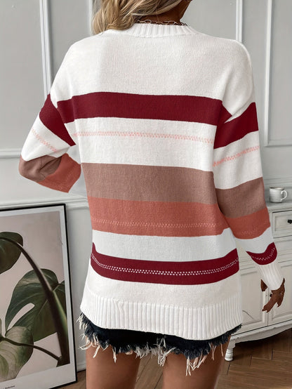Trendy Colour Block Round Neck Sweater - Felicity