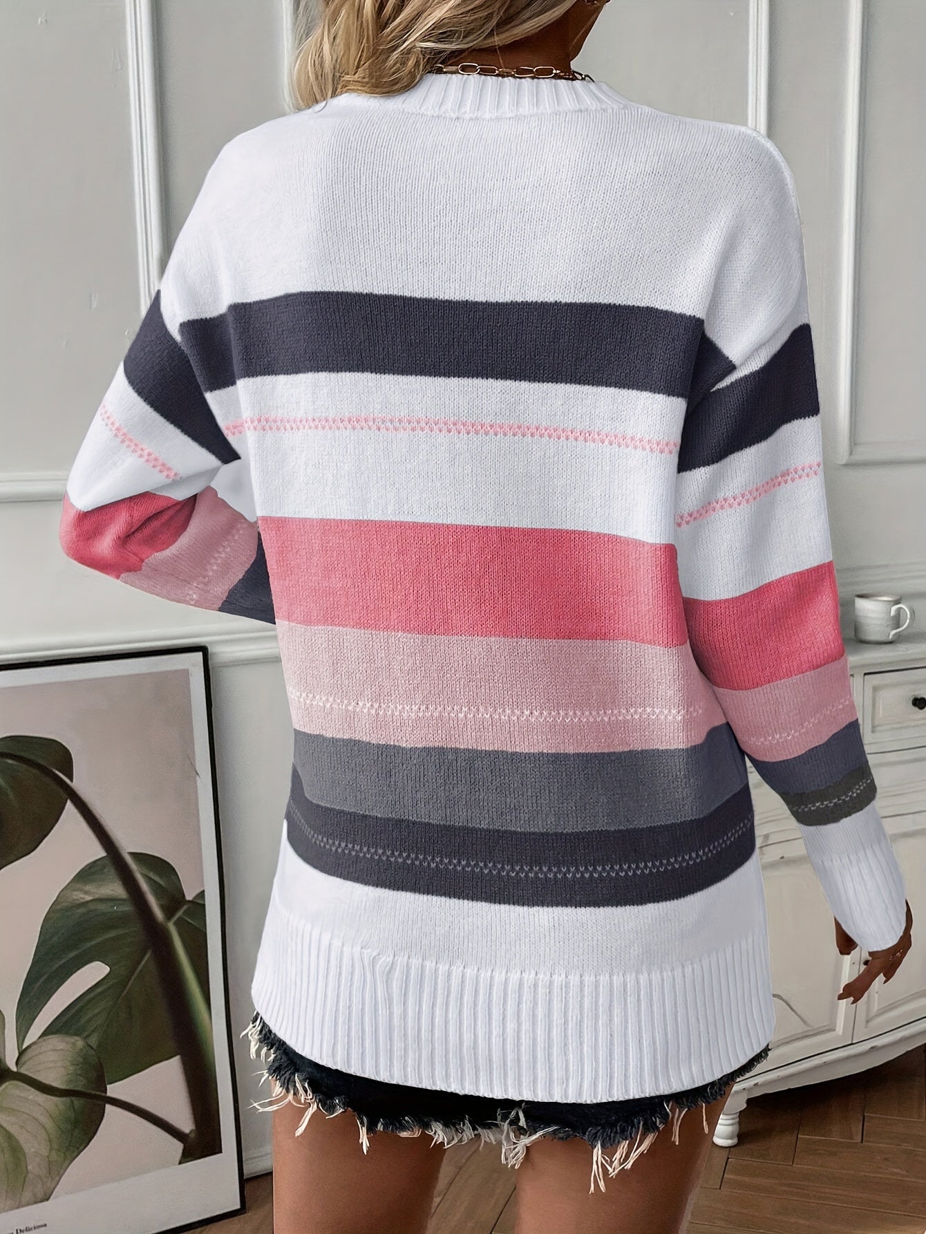 Trendy Colour Block Round Neck Sweater - Felicity