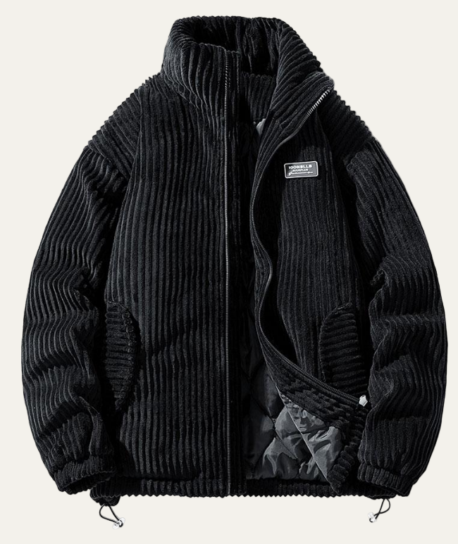 Men’s Corduroy Puffer Jacket with Stand Collar