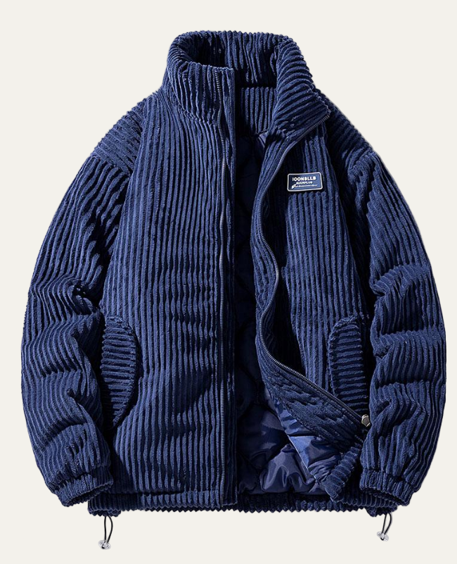 Men’s Corduroy Puffer Jacket with Stand Collar