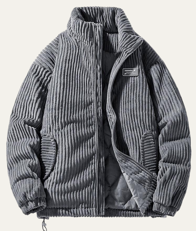 Men’s Corduroy Puffer Jacket with Stand Collar