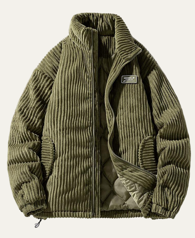 Men’s Corduroy Puffer Jacket with Stand Collar