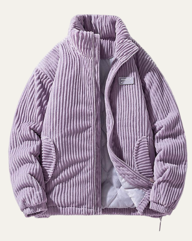 Men’s Corduroy Puffer Jacket with Stand Collar