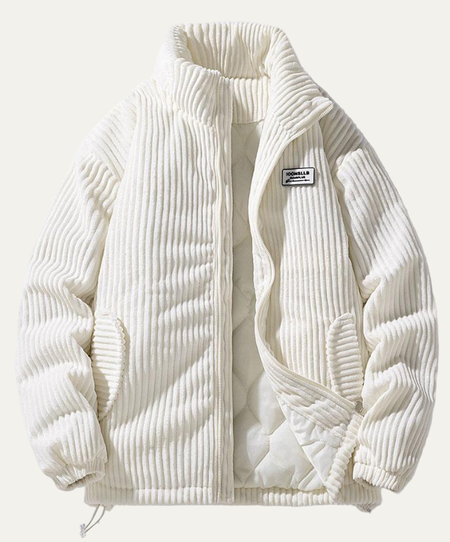 Men’s Corduroy Puffer Jacket with Stand Collar