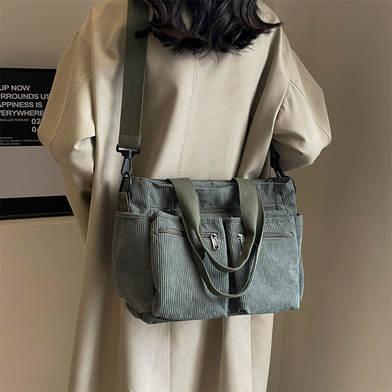 Trendy Corduroy Shoulder Bag - VelvetVogue