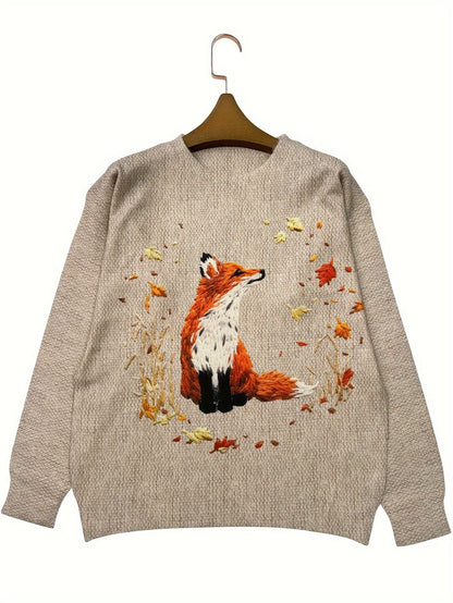 Trendy Fox Print Sweater - Elisanne