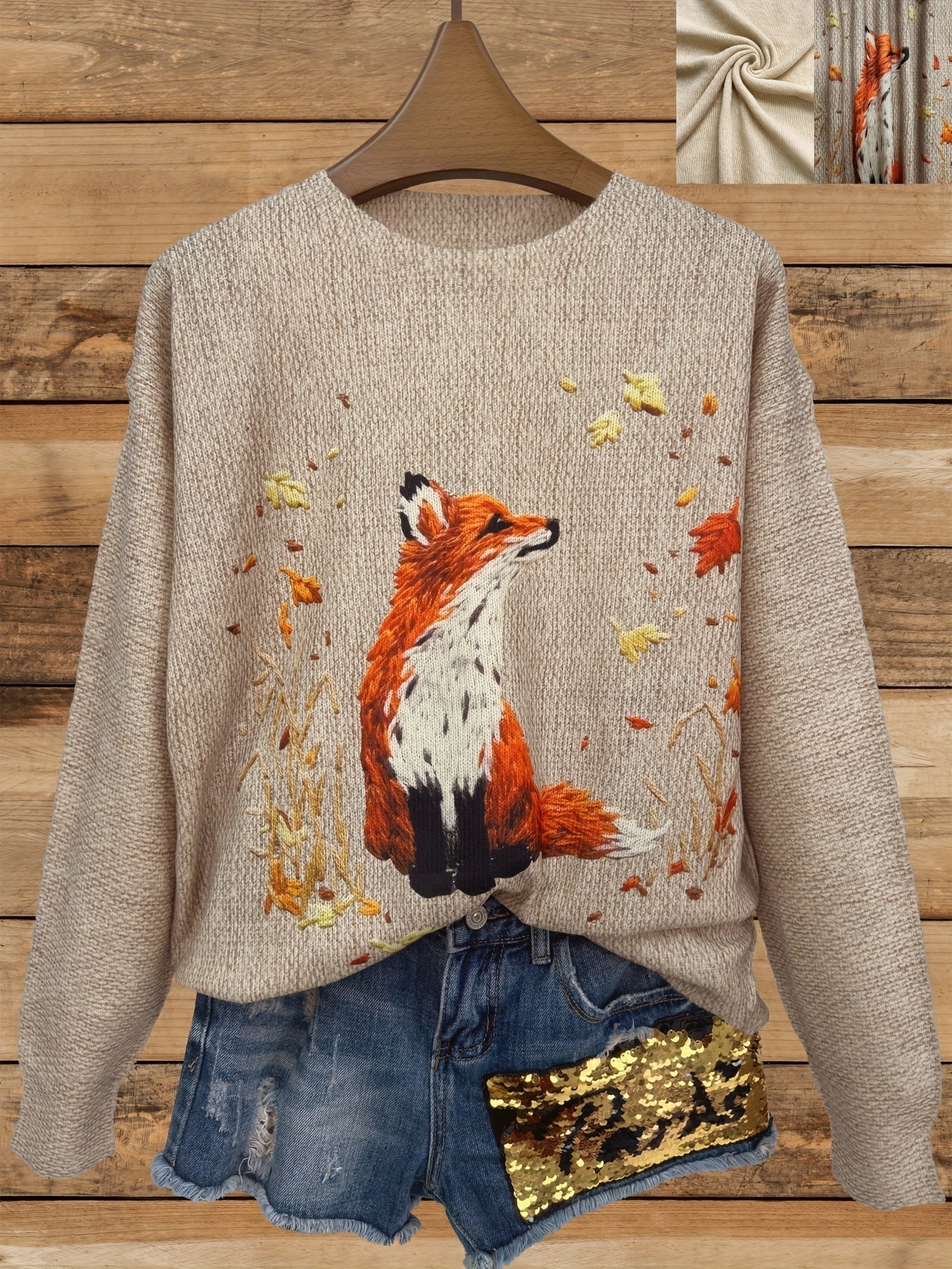 Trendy Fox Print Sweater - Elisanne