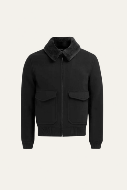 Men’s Trendy Bomber Jacket with Faux Shearling Collar