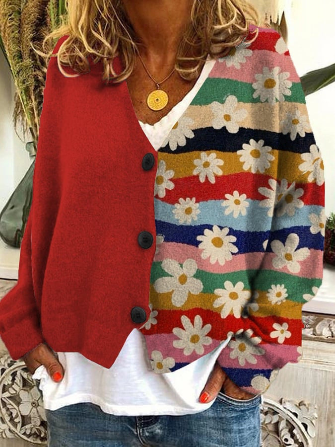 Trendy Patchwork Women’s Buttoned Cardigan - Elise