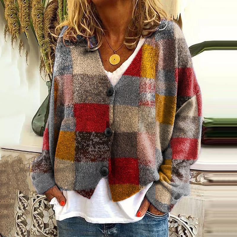 Trendy Patchwork Women’s Buttoned Cardigan - Elise