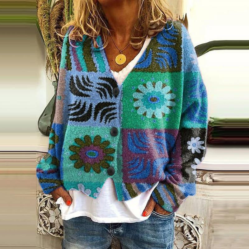 Trendy Patchwork Women’s Buttoned Cardigan - Elise