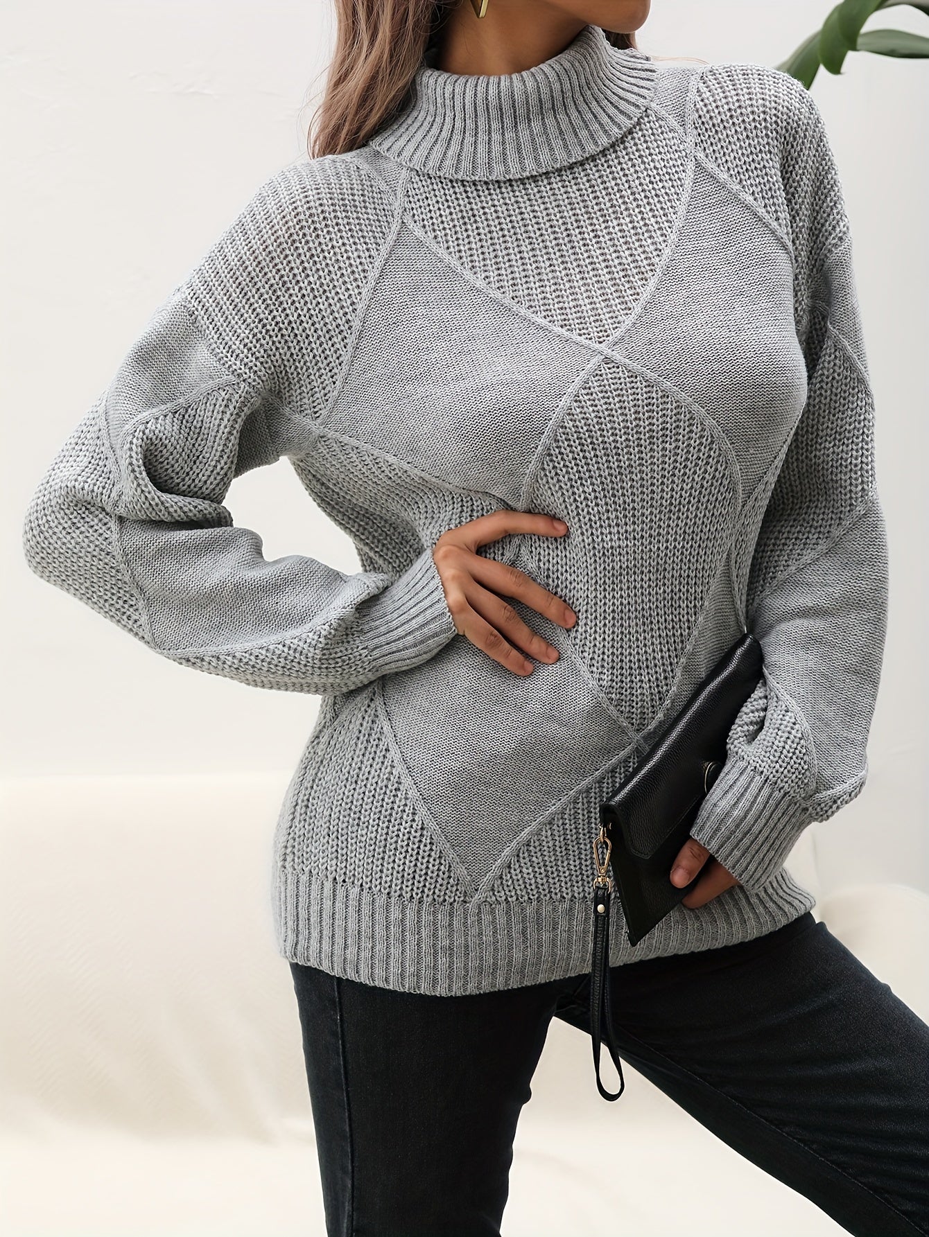 Trendy Plain Turtleneck Jumper - Selena