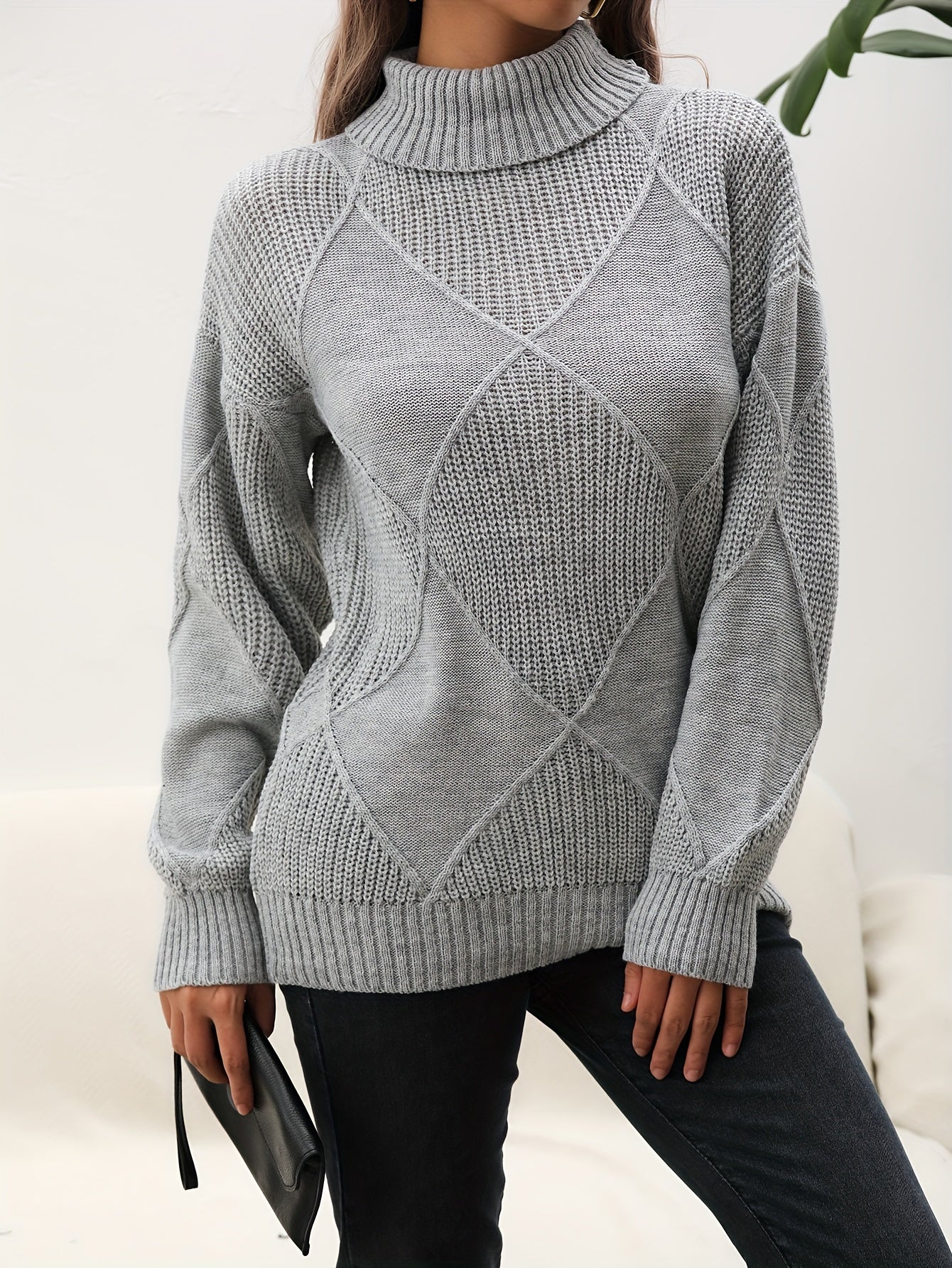 Trendy Plain Turtleneck Jumper - Selena