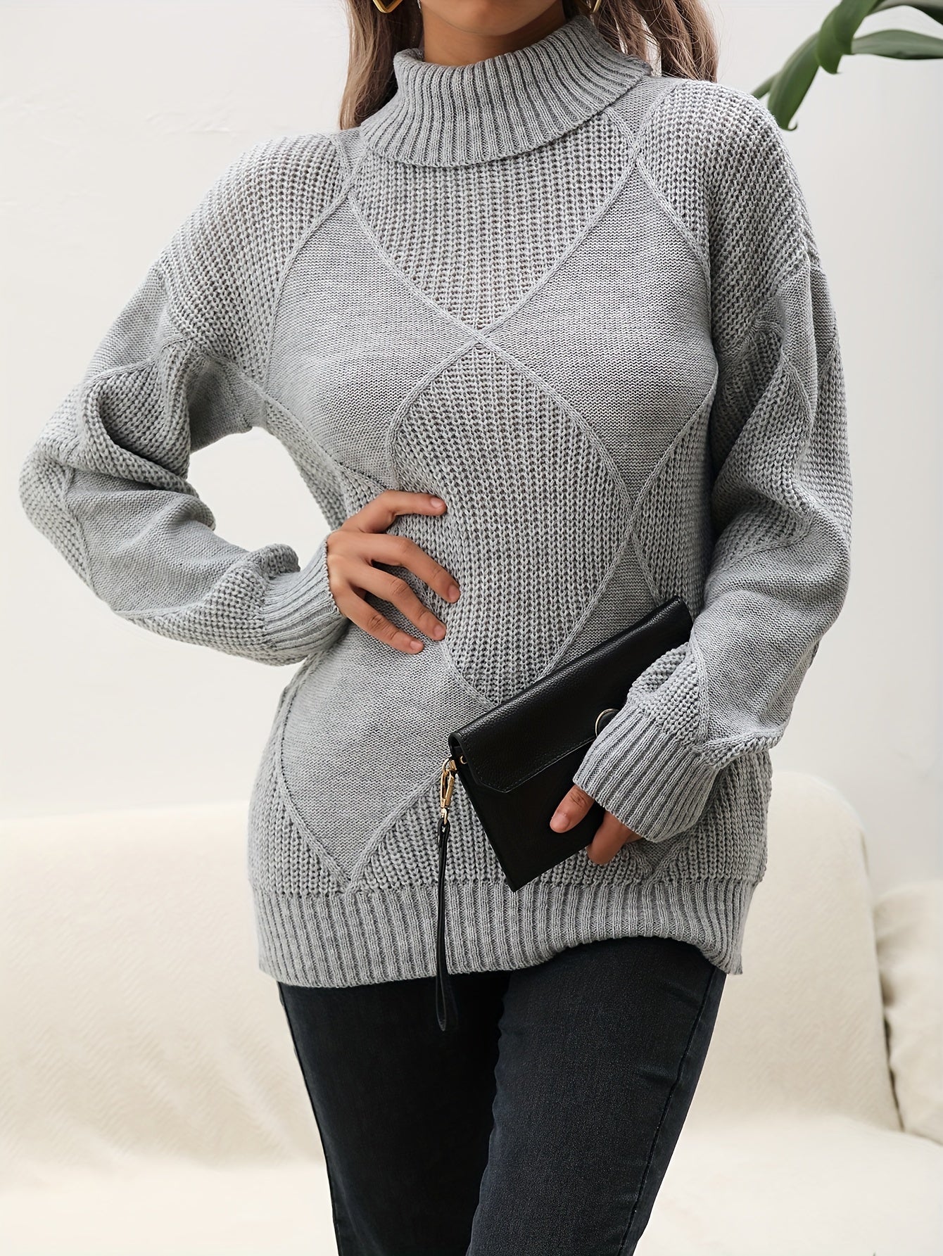Trendy Plain Turtleneck Jumper - Selena