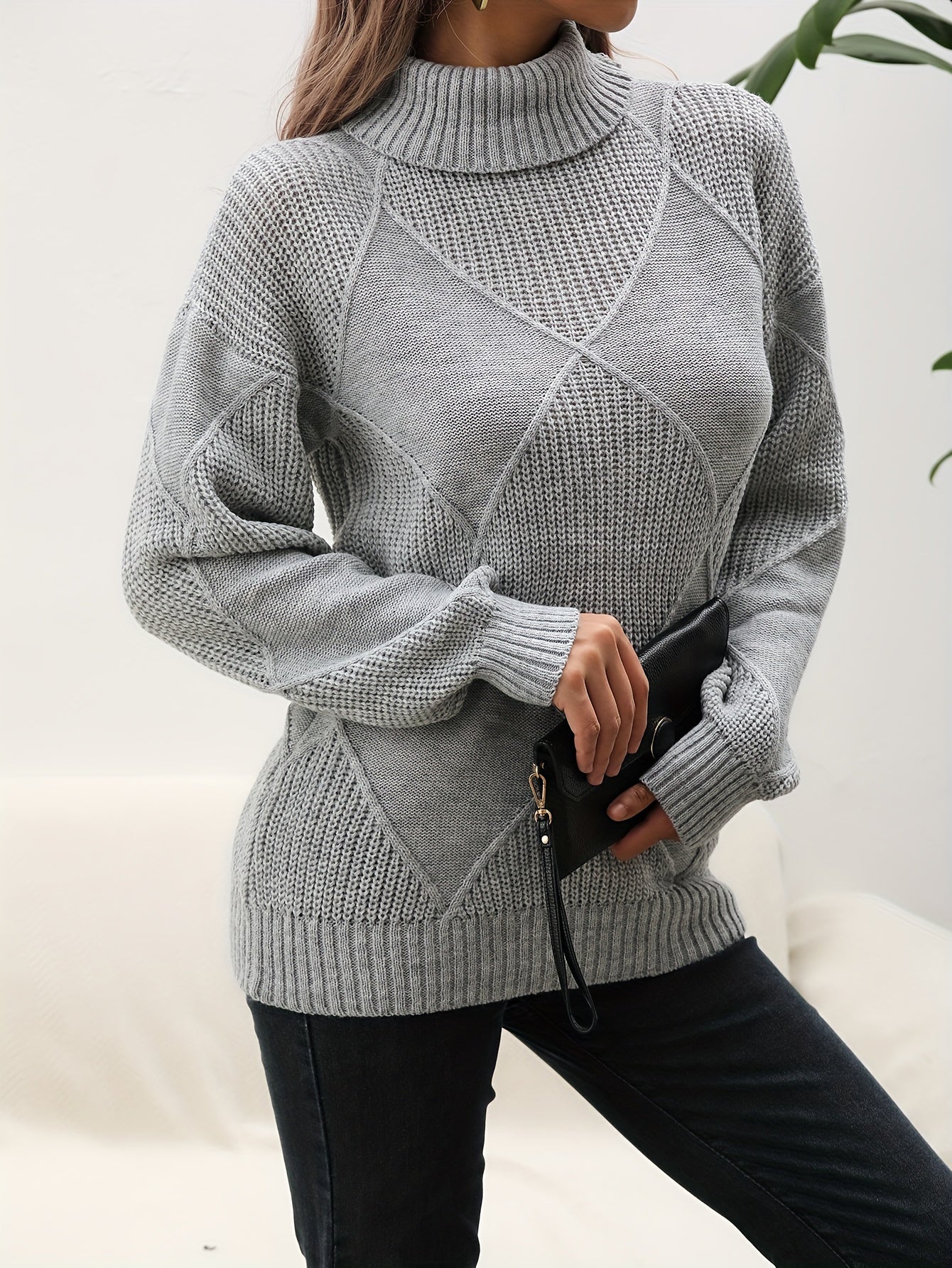 Trendy Plain Turtleneck Jumper - Selena