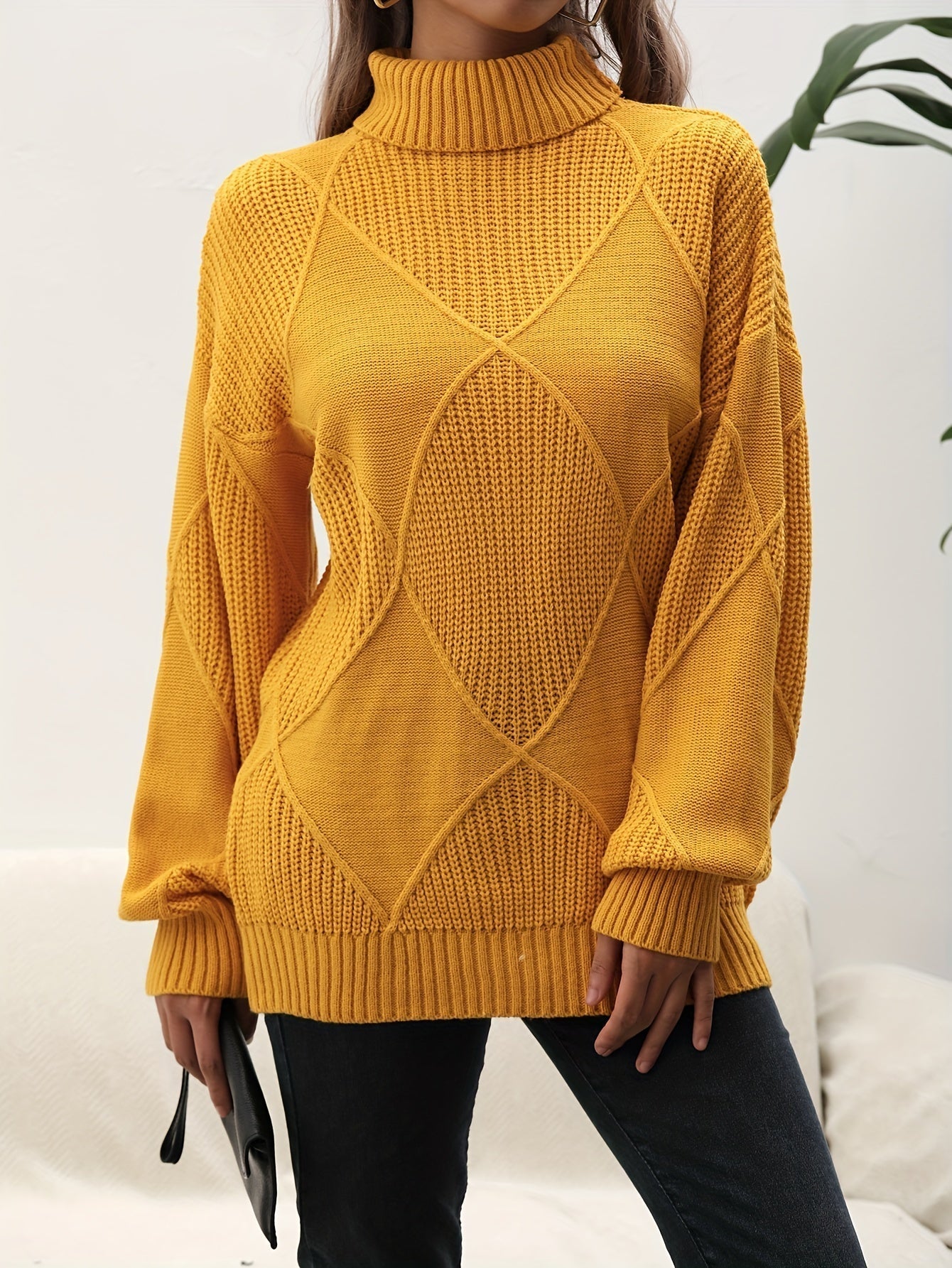 Trendy Plain Turtleneck Jumper - Selena