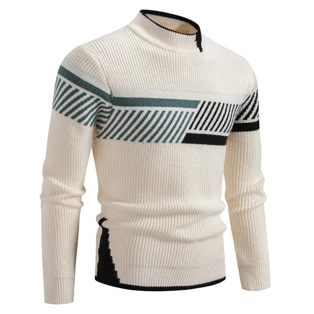 Men’s Ribbed Mock Neck Sweater with Color Block Design