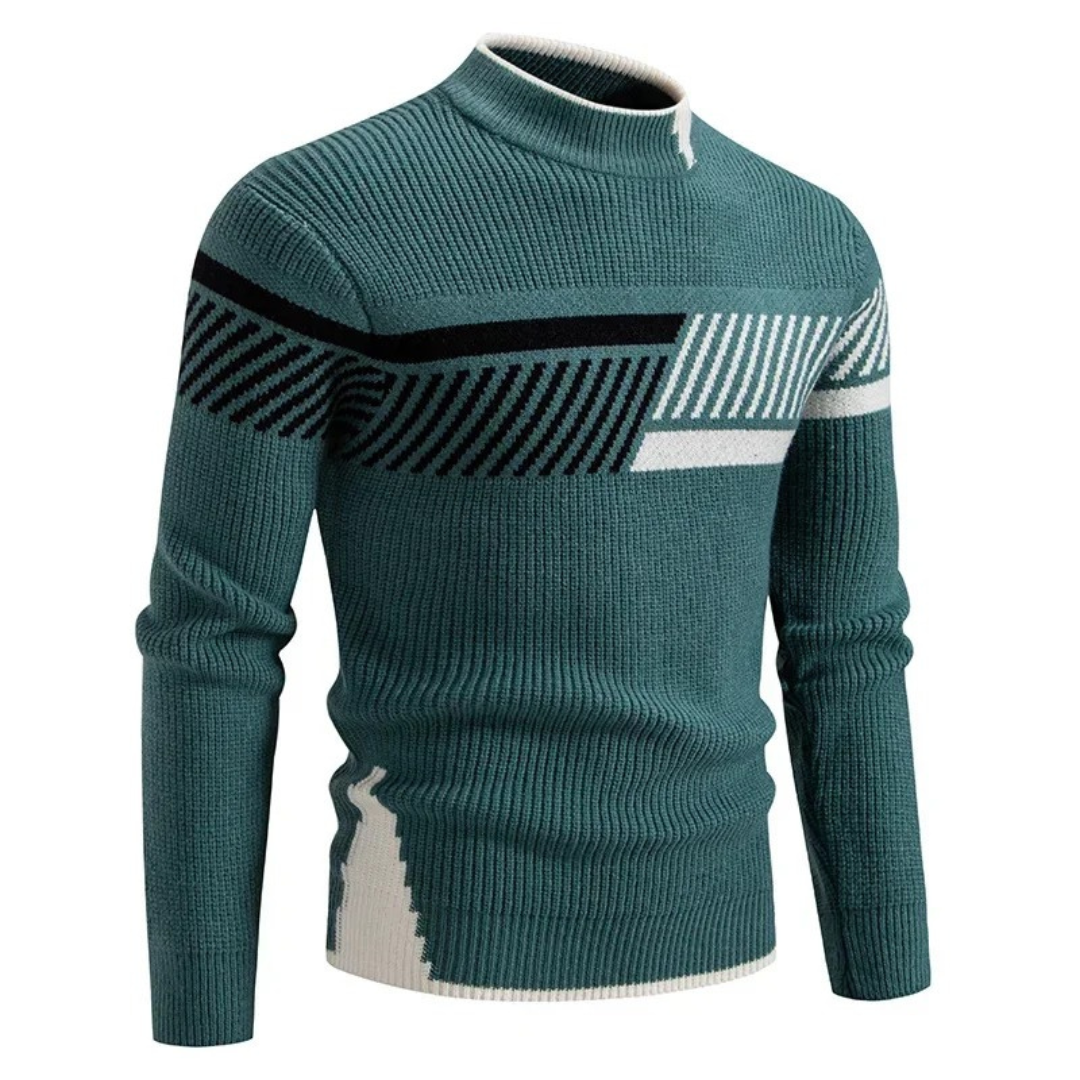 Men’s Ribbed Mock Neck Sweater with Color Block Design