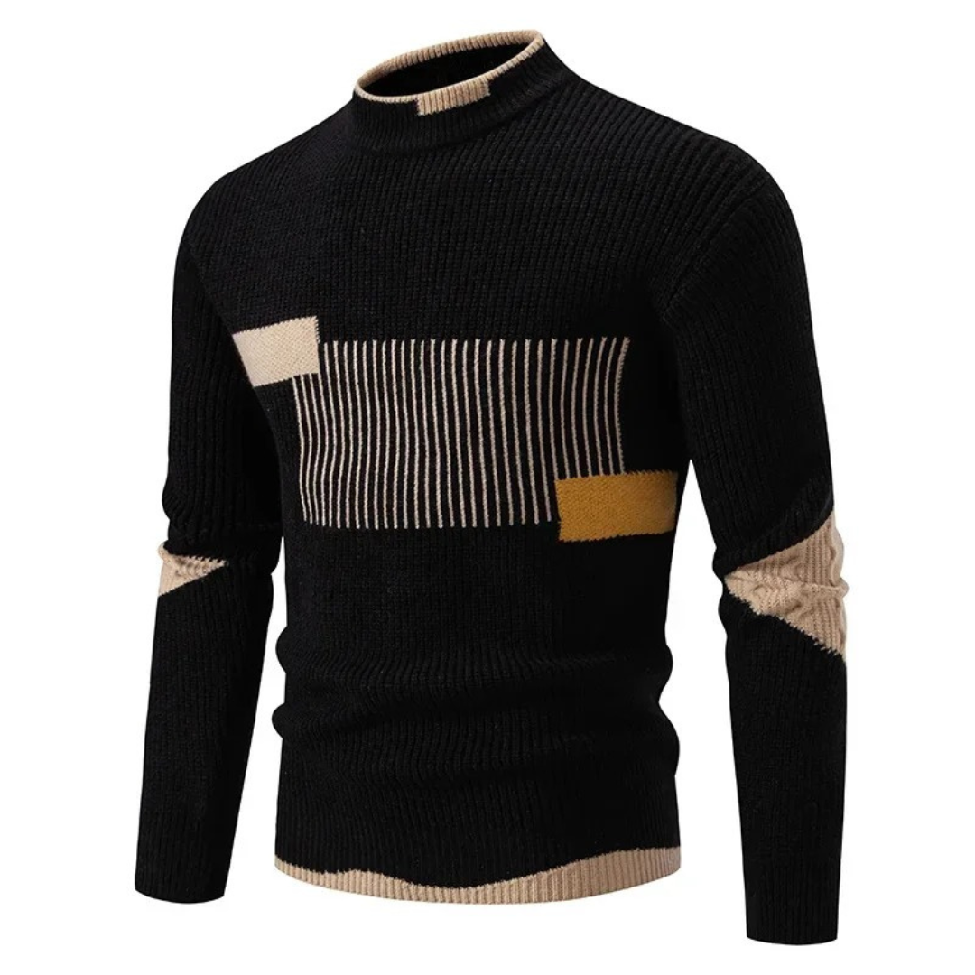 Men’s Ribbed Mock Neck Sweater with Color Block Design