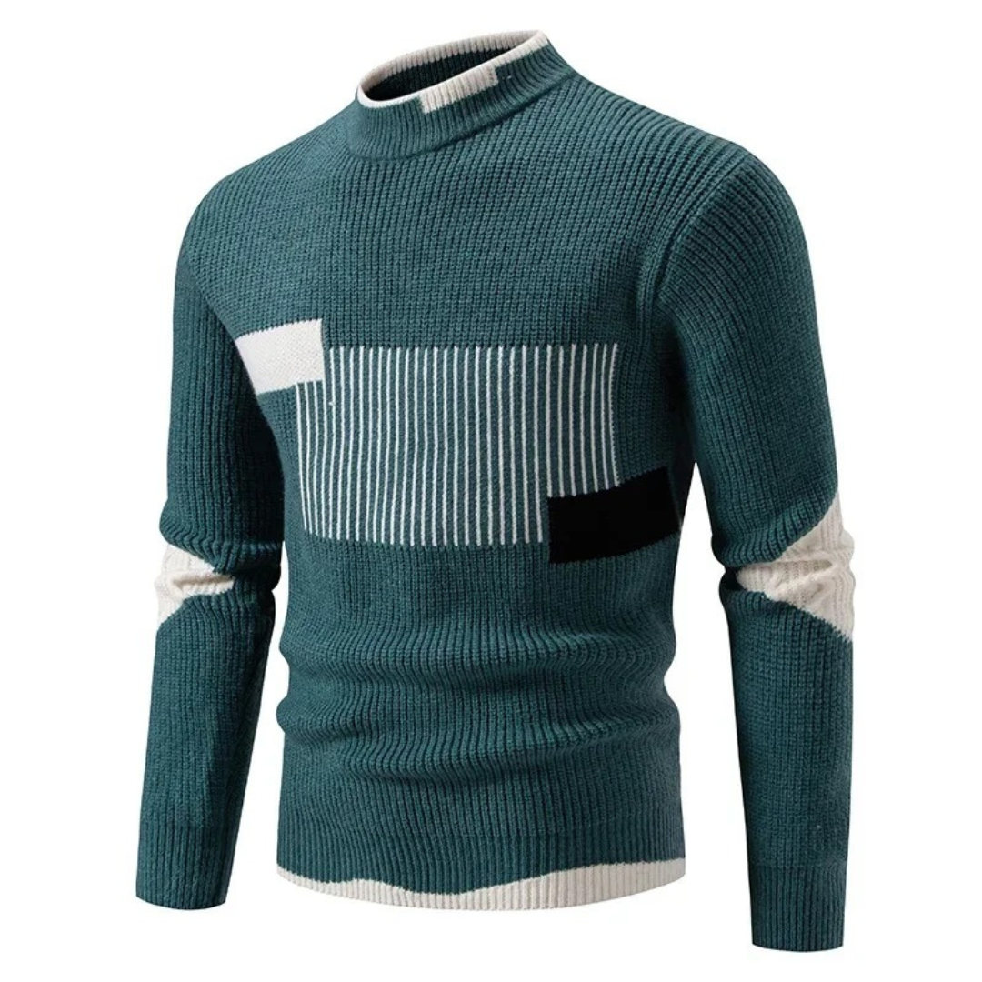 Men’s Ribbed Mock Neck Sweater with Color Block Design