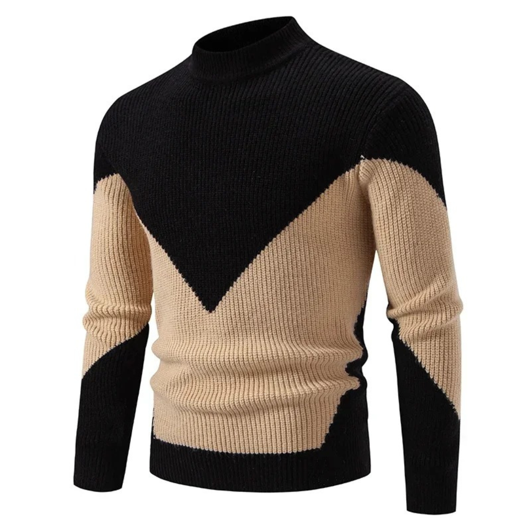 Men’s Ribbed Mock Neck Sweater with Color Block Design