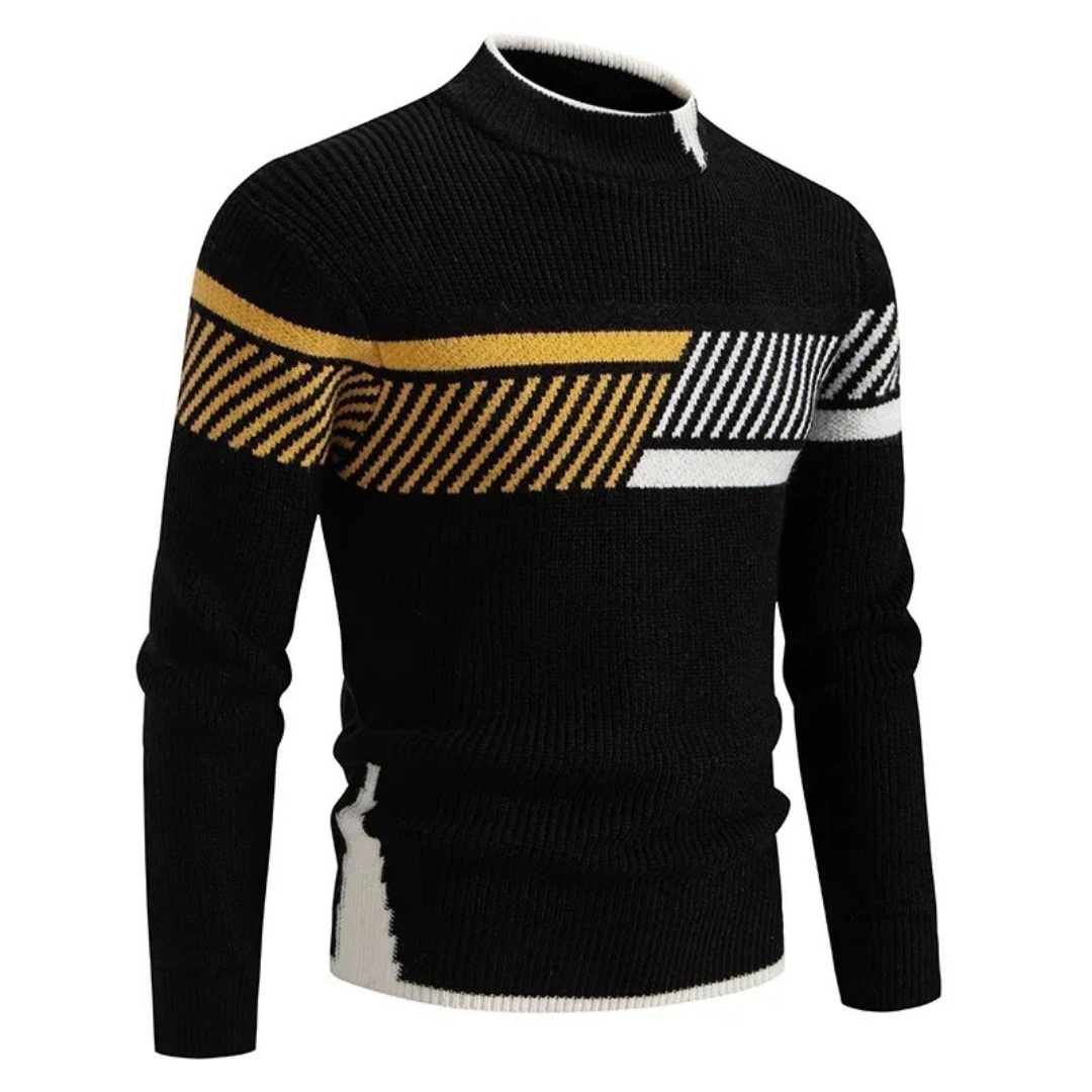 Men’s Ribbed Mock Neck Sweater with Color Block Design