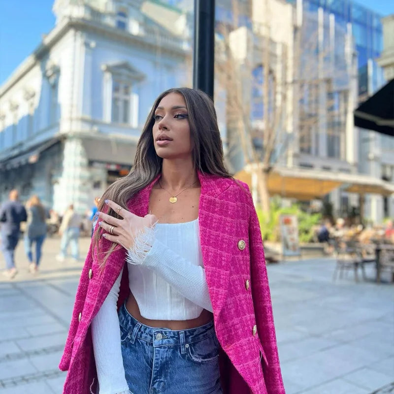 Chic Pink Tweed Jacket for Women - BritishElegance