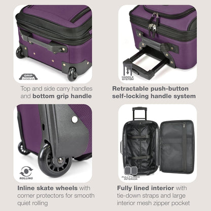 2-Piece Softside Carry-On Luggage Set with Expandable Design and Skate Wheels