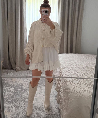 Clara | Beige Oversized Knit Cardigan for Women