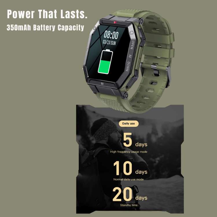 Rugged Military Smartwatch – 20+ Sport Modes, HD Display, 10-Day Battery