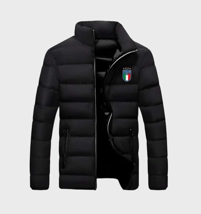 Men’s Quilted Puffer Jacket with Embroidered Crest