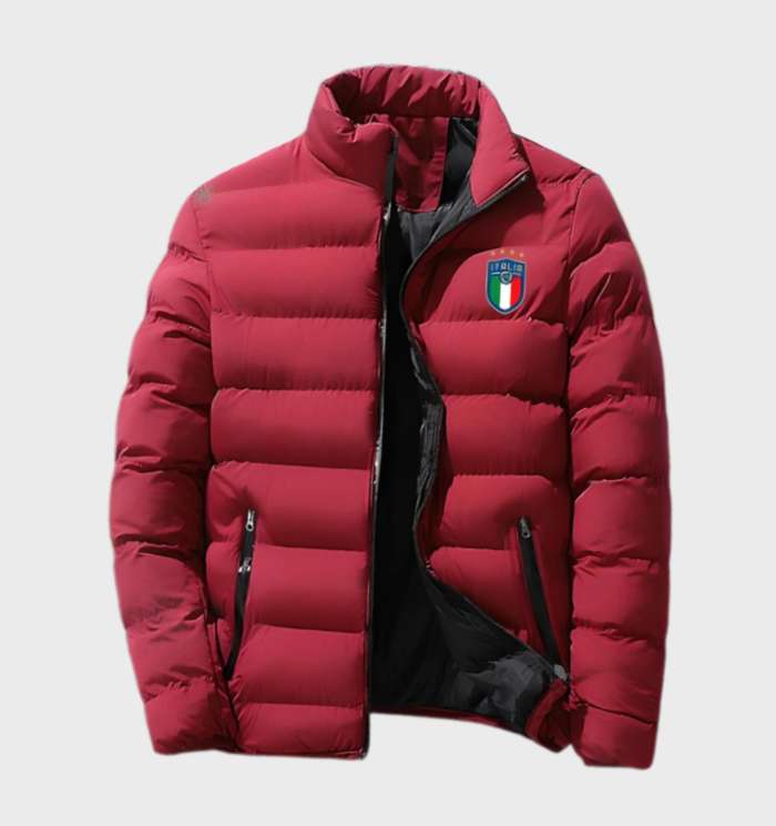 Men’s Quilted Puffer Jacket with Embroidered Crest
