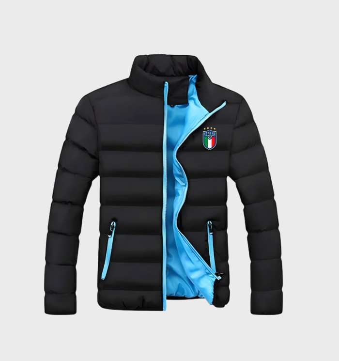 Men’s Quilted Puffer Jacket with Embroidered Crest