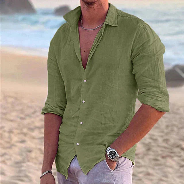 Zander | Men’s Linen Shirt – Cotton-Linen Blend Casual Summer Button-Down