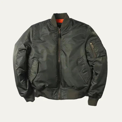 Unisex Classic Full Zip Bomber Jacket with Sleeve Utility Pocket