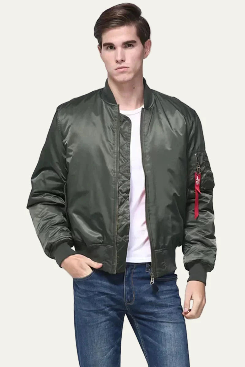 Unisex Classic Full Zip Bomber Jacket with Sleeve Utility Pocket
