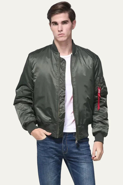 Unisex Classic Full Zip Bomber Jacket with Sleeve Utility Pocket