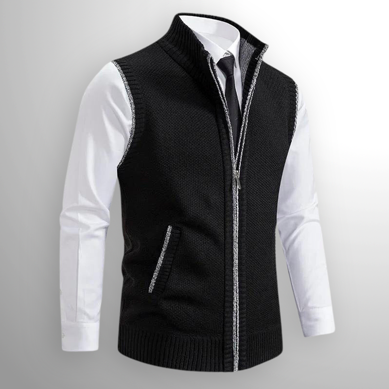 Pullover with zipper and stand-up collar for men