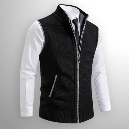 Pullover with zipper and stand-up collar for men