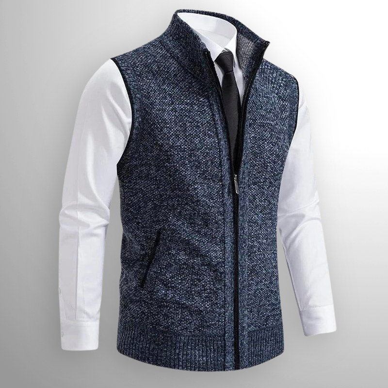 Pullover with zipper and stand-up collar for men