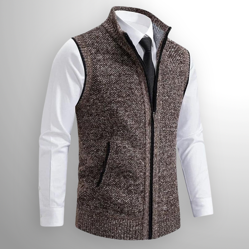 Pullover with zipper and stand-up collar for men