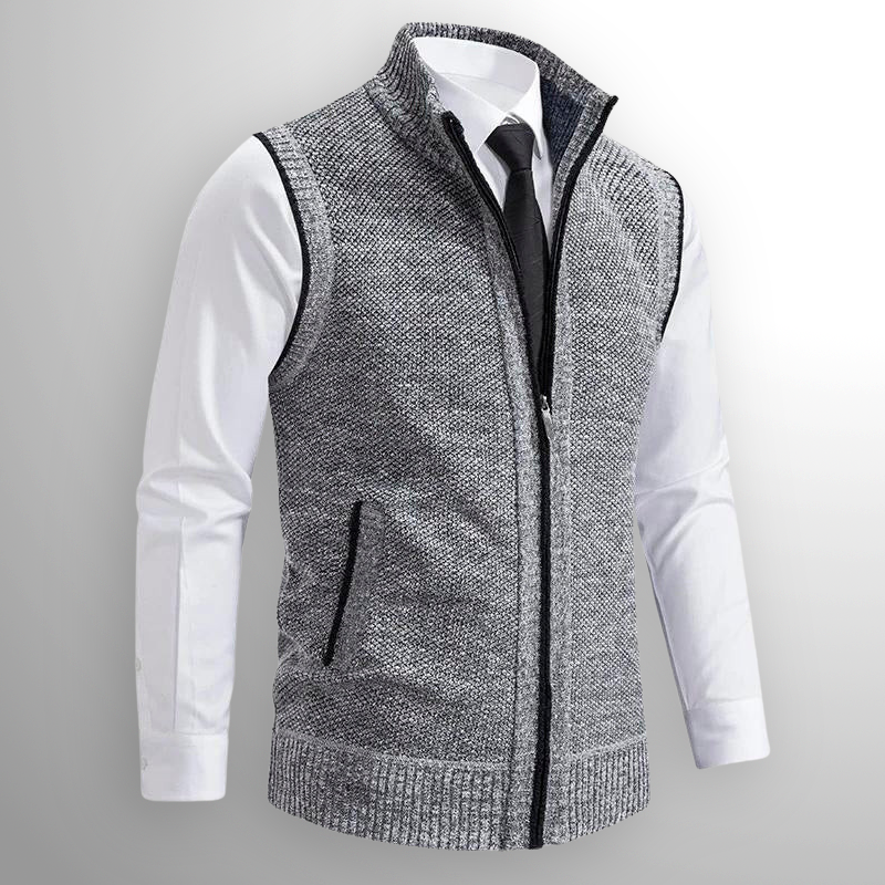 Pullover with zipper and stand-up collar for men
