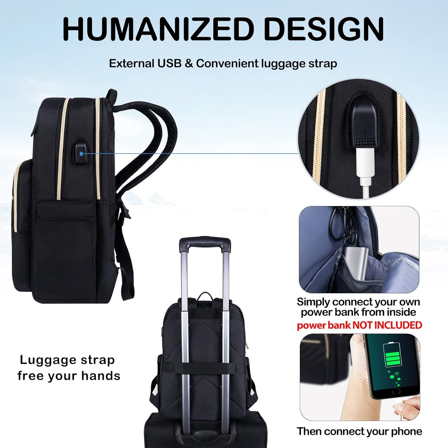 Lightweight Waterproof Laptop Backpack with USB Port – 15.6' Compatible