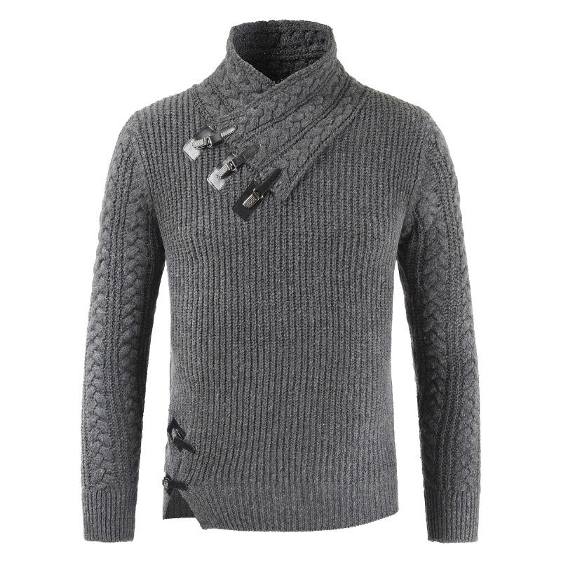 Men’s Asymmetrical Buckle Mock Neck Pullover
