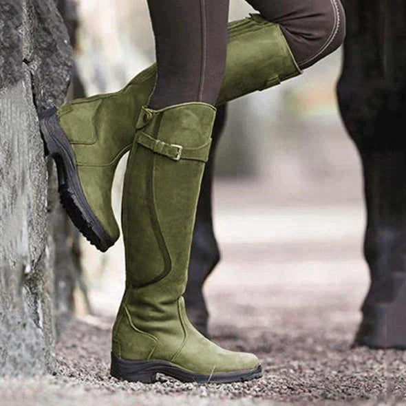 Olivia  Knee-High Boots | Buckle Detail Grip Sole Boots