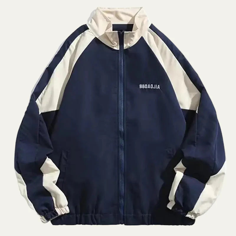 Men’s Block Color Raglan Sleeve Zip Up Athletic Jacket