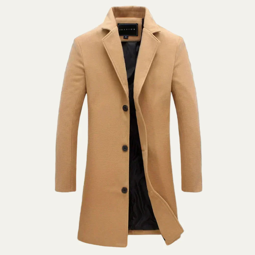 Men’s Classic Wool Single Breasted Long Overcoat