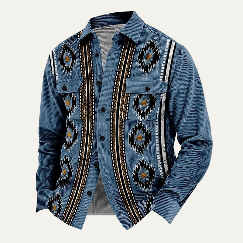 Men’s Tribal Pattern Corduroy Button Shirt Jacket